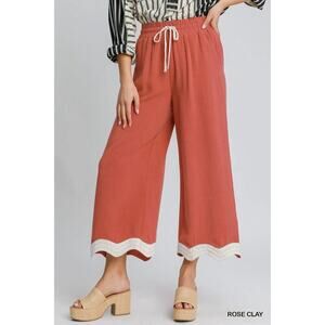 Umgee Rose Clay Linen Scalloped Hem Pants